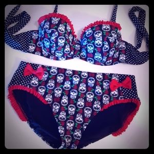 Polka Dot Bikini with Skulls & Roses